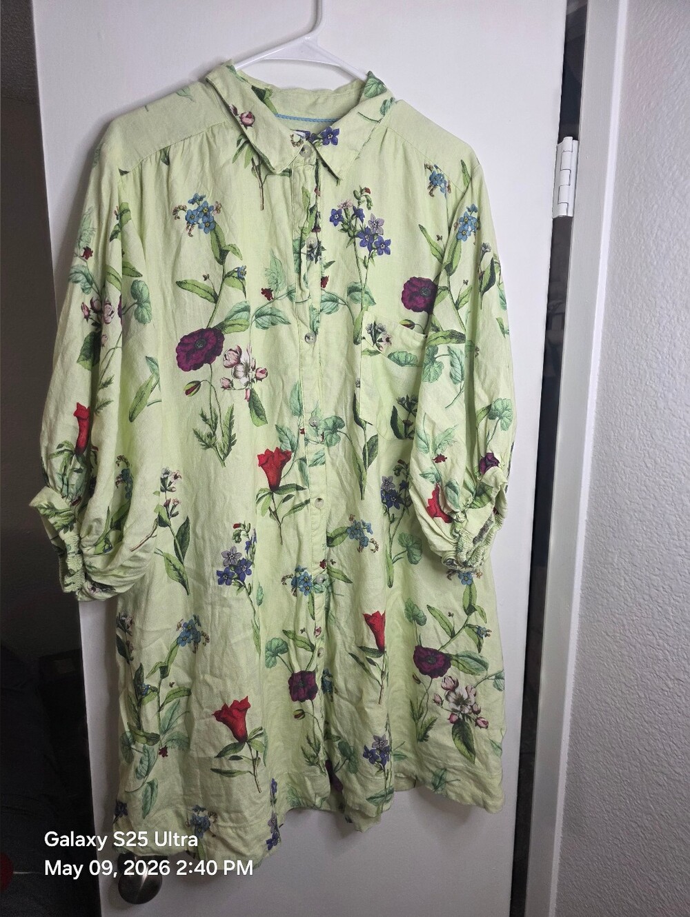 Anthropologie Maeve Lined Botanical Floral Button-Down Shirt Jacket - Sage Green